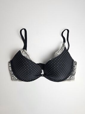 Victoria's Secret Fabulous Demi Bra Black Polka Dot White Lade 32D